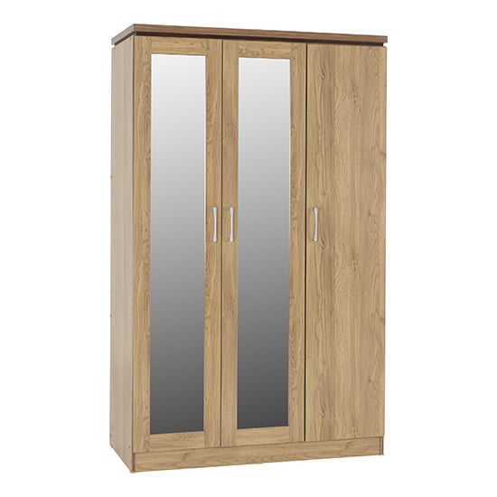 Product photograph of Crieff Mirrored Wardrobe With 3 Doors In Oak Effect from Furniture in Fashion