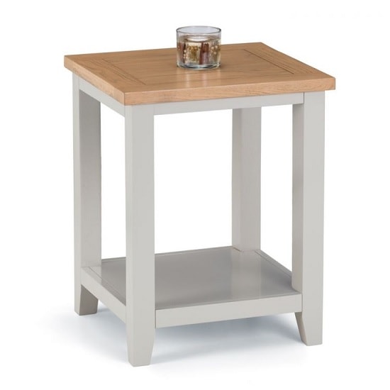 Read more about Raisie wooden lamp table in oak top and grey
