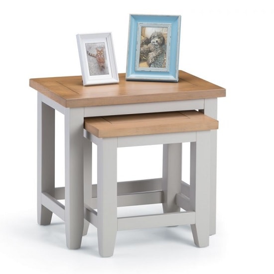 Raisie Wooden Nesting Tables In Oak Top And Grey