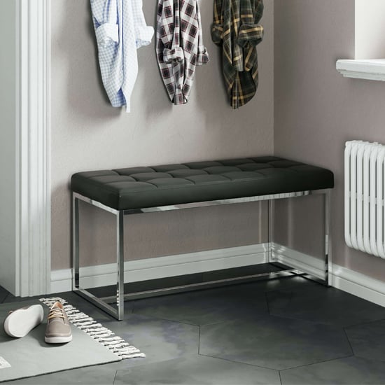 Photo of Croatia dining bench in black faux leather with chrome legs
