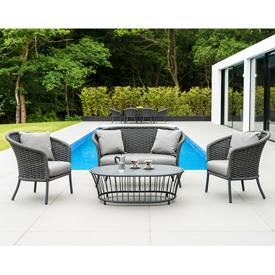 View Crod outdoor curved top lounger set with coffee table in grey