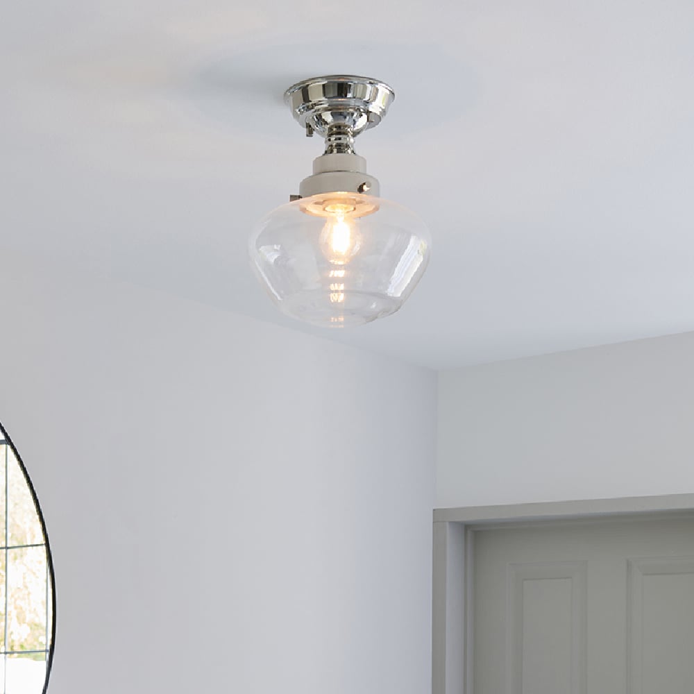 Product photograph of Crowley Clear Glass Semi-flush Ceiling Light In Chrome from Furniture in Fashion