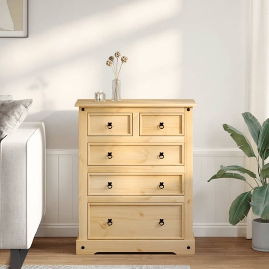 croydon wooden chest of 5 drawers large in brown