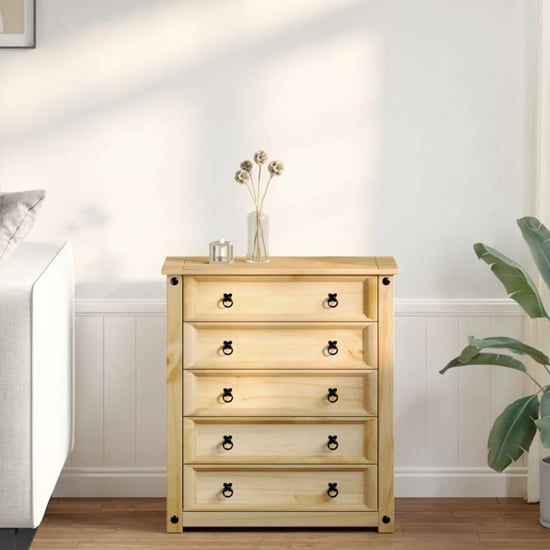 Product photograph of Croydon Wooden Chest Of 5 Drawers Small In Brown from Furniture in Fashion