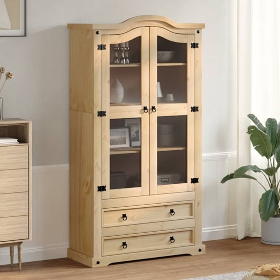 croydon wooden display cabinet with 2 doors 2 drawers in brown