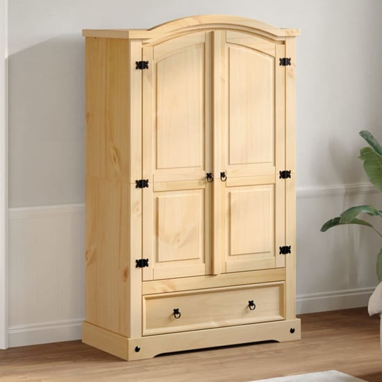 Product photograph of Croydon Wooden Wardrobe With 2 Doors 1 Drawer In Brown from Furniture in Fashion