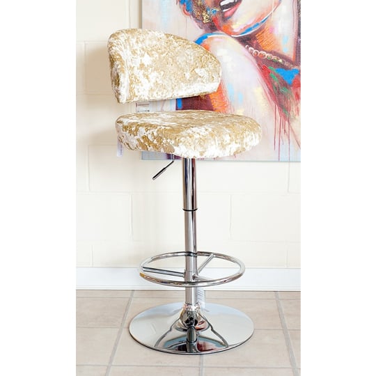 Photo of Crushed velvet bar stool in chalk with chrome base