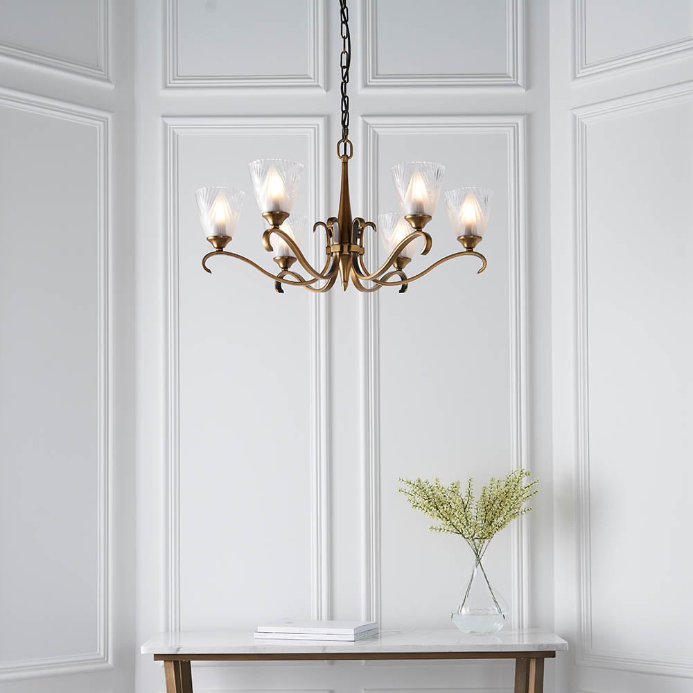 Product photograph of Cua Frosted Glass 6 Lights Pendant Ceiling Light In Antique Brass from Furniture in Fashion