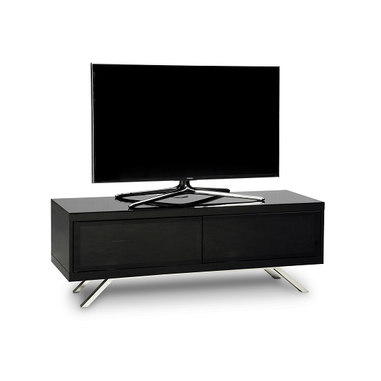 Photo of Cubic contemporary tv stand in black gloss with 2 doors