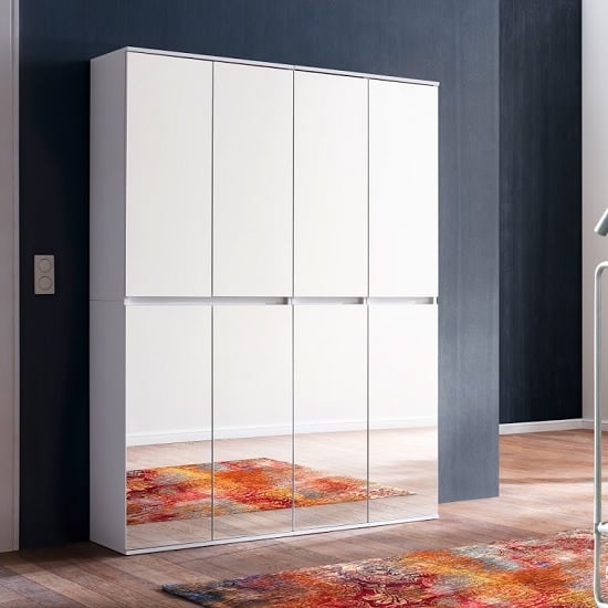 Product photograph of Cubix Mirrored Hallway Wardrobe Medium In White With 8 Doors from Furniture in Fashion