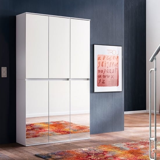 Product photograph of Cubix Mirrored Hallway Wardrobe In White With 6 Doors from Furniture in Fashion