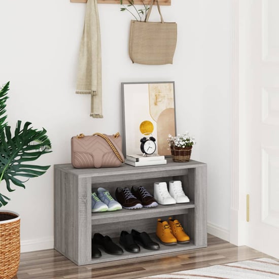 Product photograph of Culver Wooden Shoe Storage Rack In Grey Sonoma Oak from Furniture in Fashion