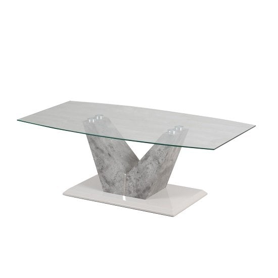 Product photograph of Cuneo Glass Coffee Table With Grey Stone Look And Steel Base from Furniture in Fashion