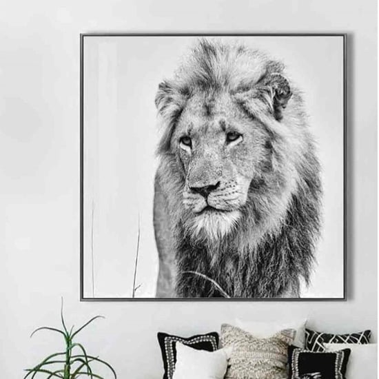 Read more about Cursa golden lion black and white picture glass wall art