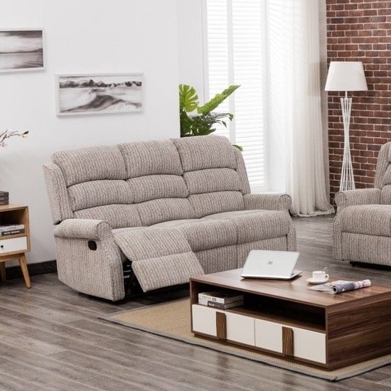 Product photograph of Curtis Fabric Recliner 3 Seater Sofa In Natural from Furniture in Fashion
