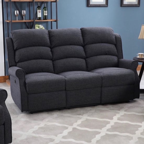 Product photograph of Curtis Fabric Electric Recliner 3 Seater Sofa In Dark Grey from Furniture in Fashion