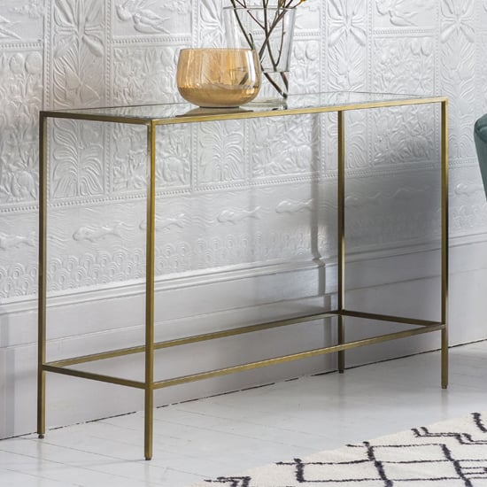 Read more about Custer clear glass console table with bronze metal frame