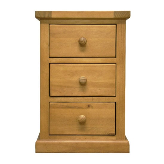Photo of Cyprian wooden bedside cabinet in chunky pine with 3 drawers