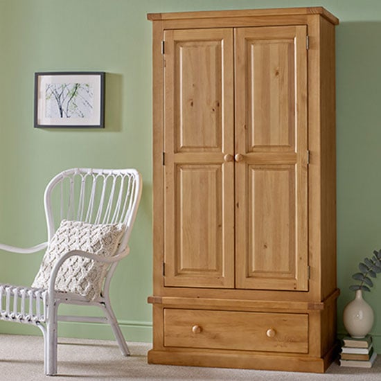 Read more about Cyprian wooden double door wardrobe in chunky pine with 1 drawer