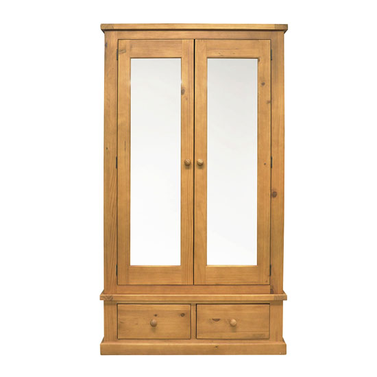 Read more about Cyprian wooden double door wardrobe in chunky pine with mirror