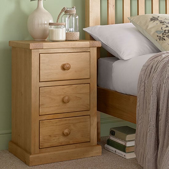 Photo of Cyprian wooden kids room bedside cabinet in chunky pine