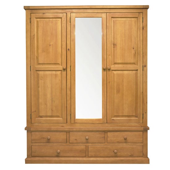 Read more about Cyprian wooden triple door wardrobe in chunky pine with mirror