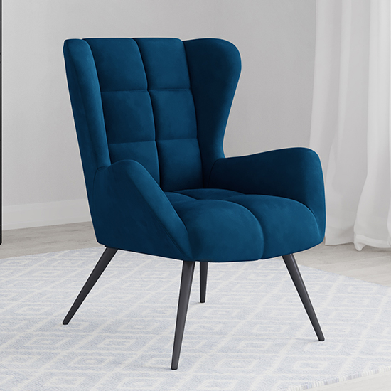 Photo of Dalia plush velvet accent chair in blue with black legs