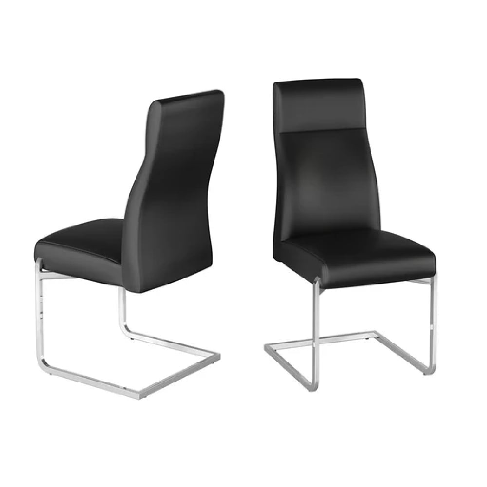 dallas black leather dining chairs with chrome legs in pair