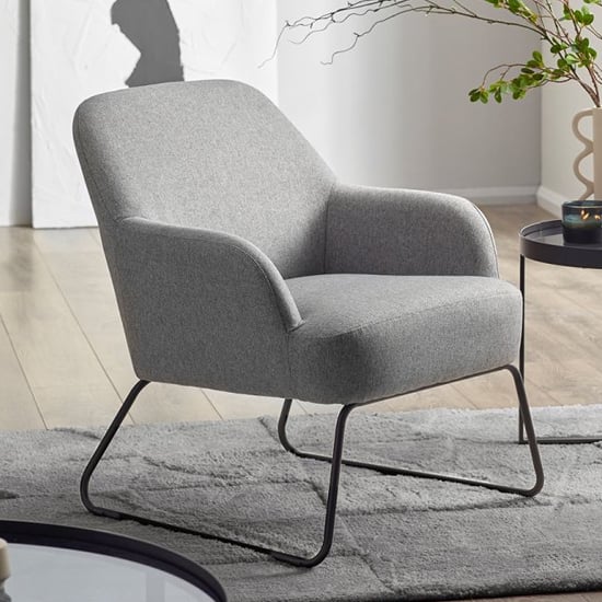 Product photograph of Dallas Fabric Accent Chair In Grey With Black Metal Legs from Furniture in Fashion