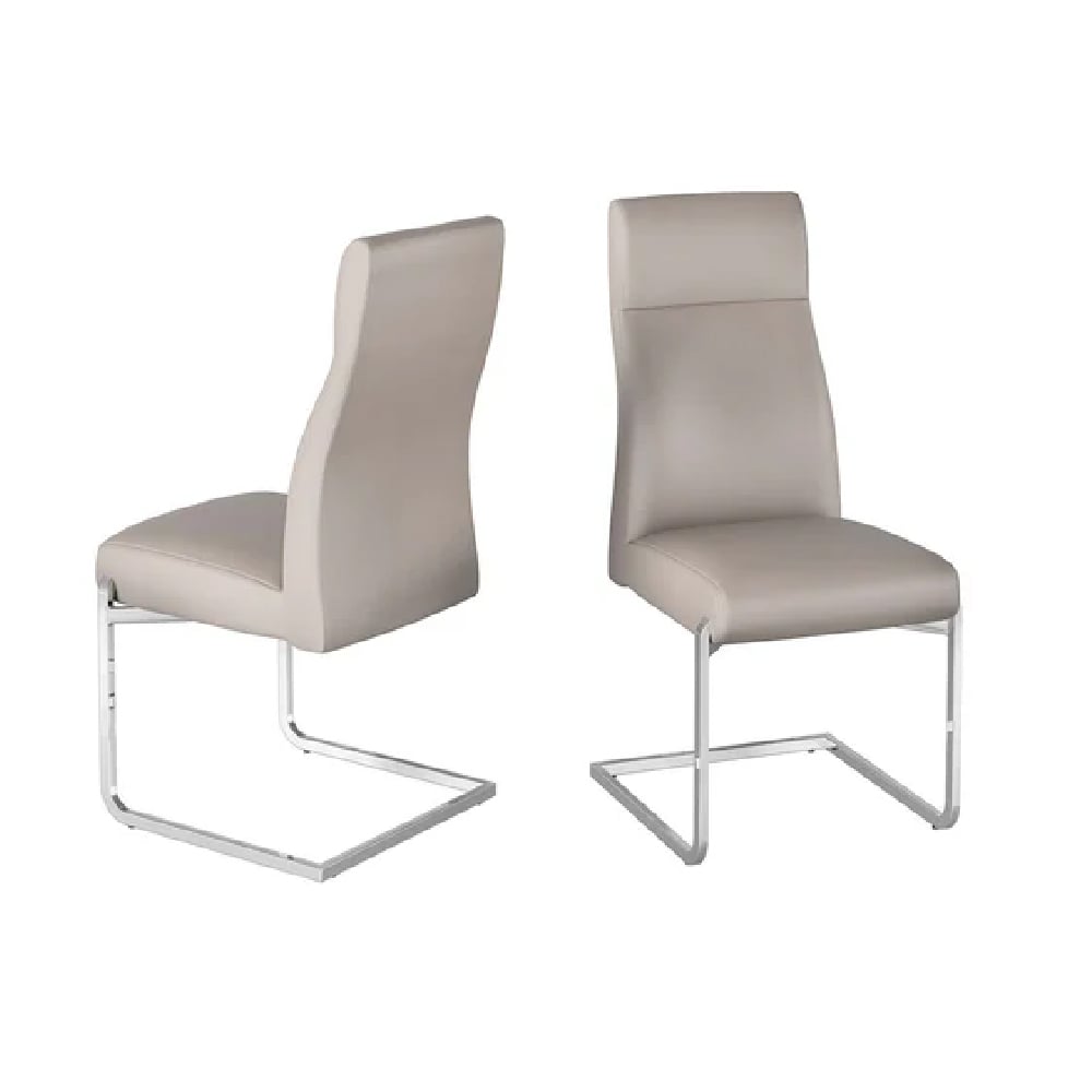 dallas taupe leather dining chairs with chrome legs in pair