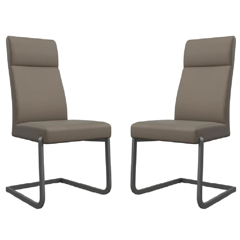 dallas taupe leather dining chairs with grey legs in pair