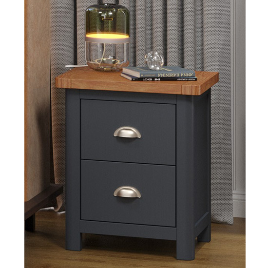 Photo of Dallon wooden bedside cabinet with 2 drawers in midnight blue