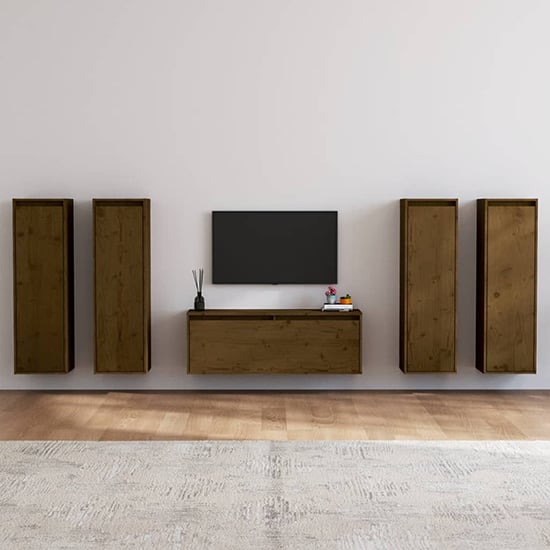 Photo of Danail solid pinewood entertainment unit in honey brown