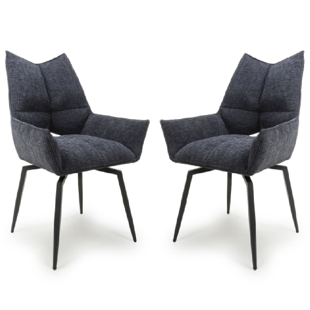 dania charcoal fabric dining chairs with black legs in pair