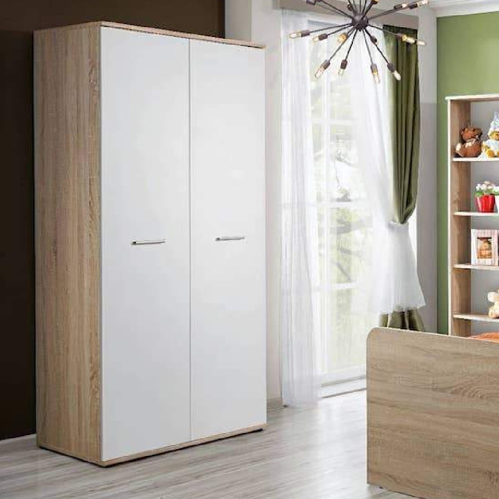 dania wooden wardrobe with 2 doors in matt white and oak