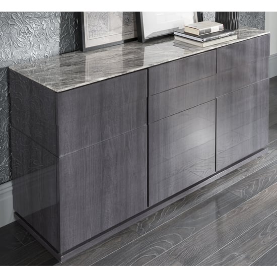 Product photograph of Daniela High Gloss Sideboard With Marble Top In Grey from Furniture in Fashion