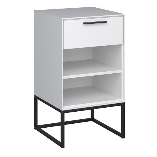 Dano Bedside Cabinet In White With 1 Door And Metal Frame | FiF