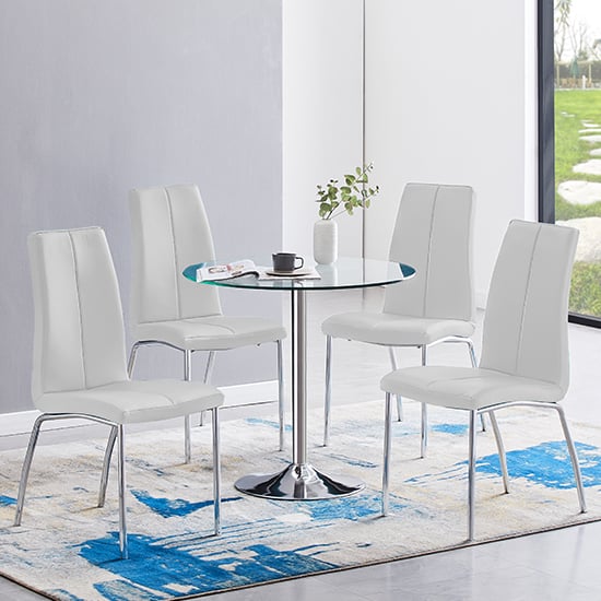 Read more about Dante clear glass dining table with 4 opal white chairs