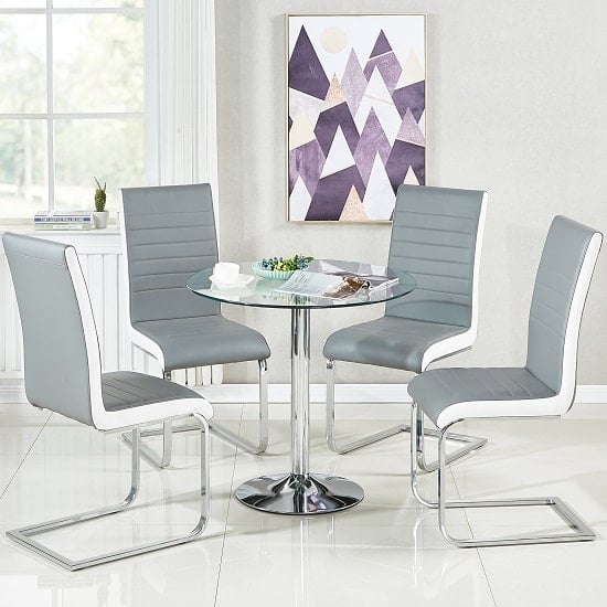 Product photograph of Dante Glass Dining Table And 4 Symphony Grey And White Chairs from Furniture in Fashion