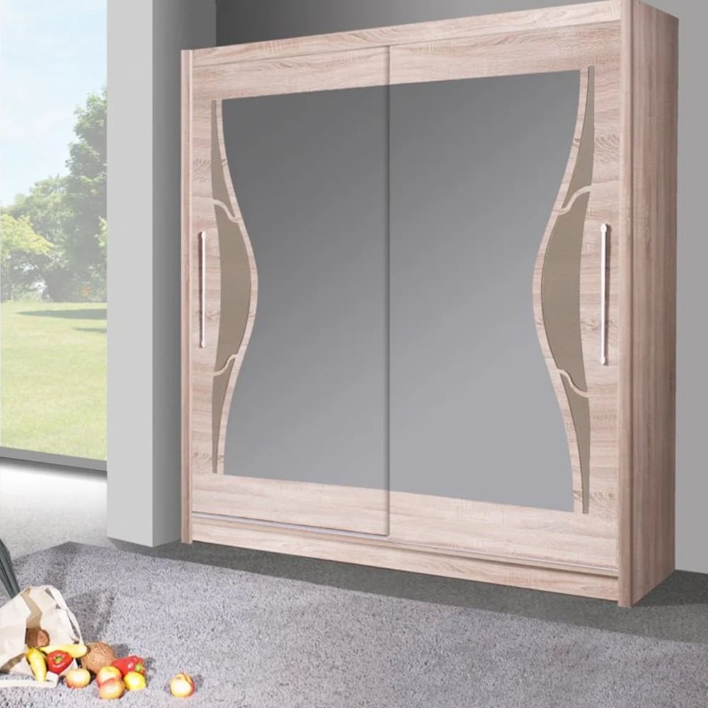 danville i mirrored wardrobe 200cm 2 sliding doors in sonoma oak