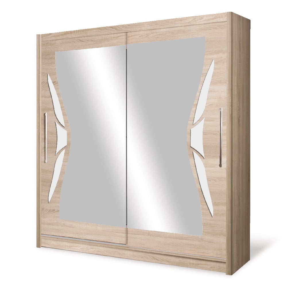 danville ii mirrored wardrobe 200cm 2 sliding doors in sonoma oak