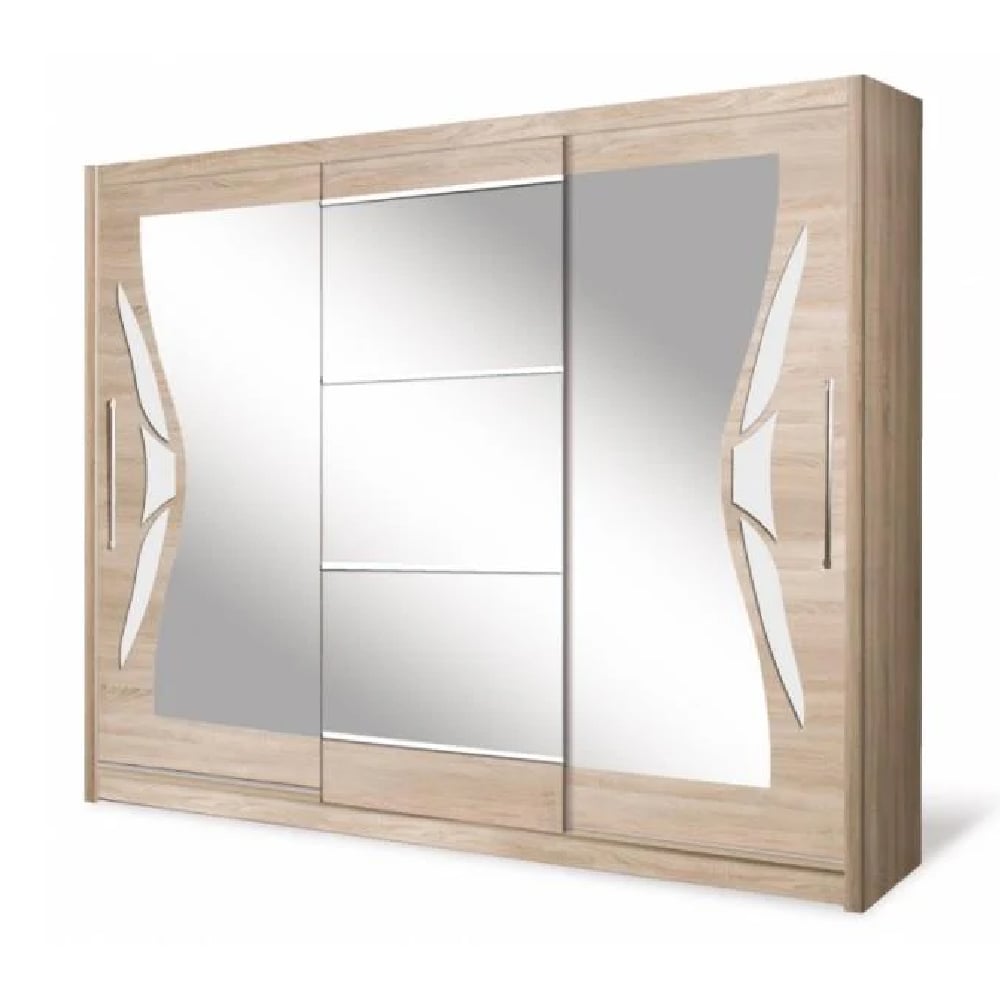 danville ii mirrored wardrobe 240cm 2 sliding doors in sonoma oak