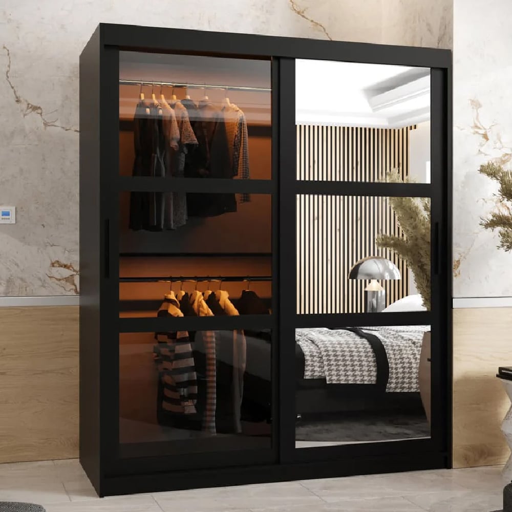 Read more about Danville large mirrored wardrobe with 2 sliding doors in black