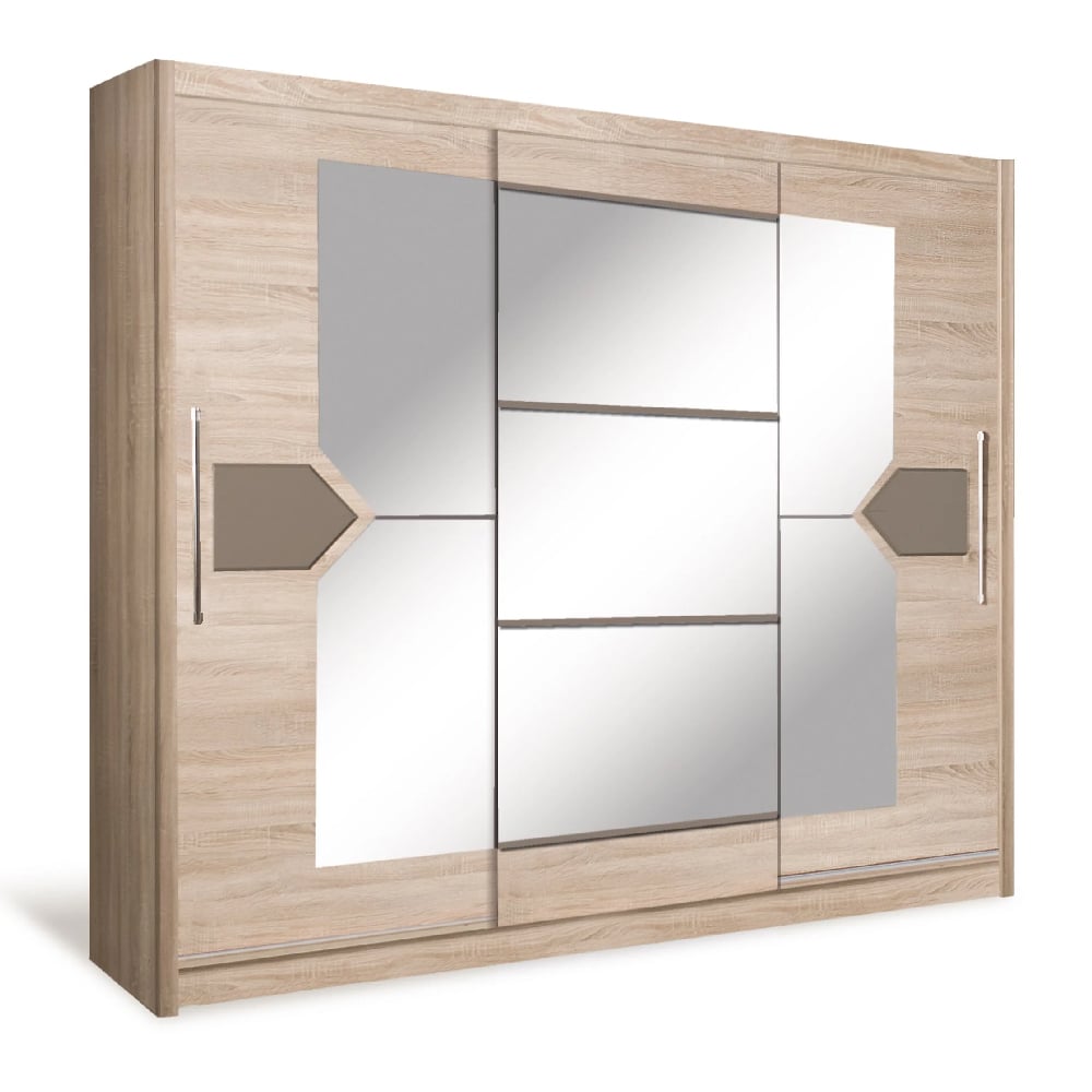 danville mirrored wardrobe 240cm 2 sliding doors in sonoma oak