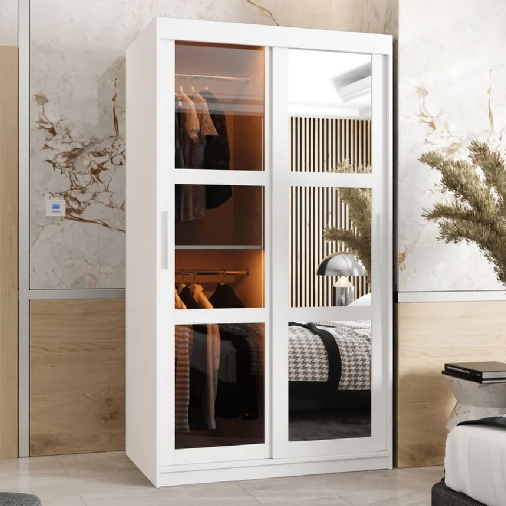 danville small mirrored wardrobe with 2 sliding doors in white