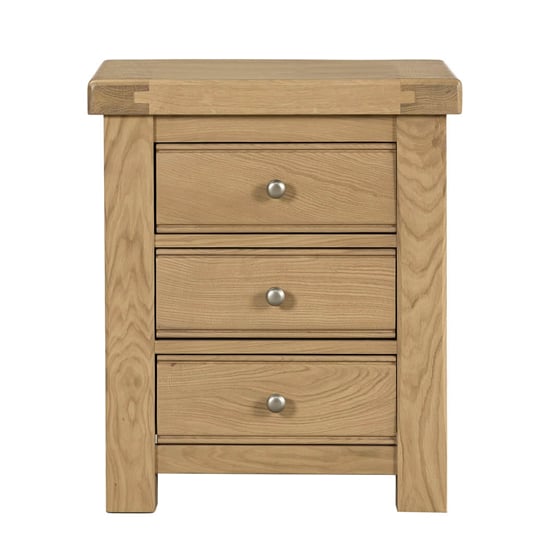 Product photograph of Danville Wooden Bedside Cabinet With 3 Drawers In Oak from Furniture in Fashion