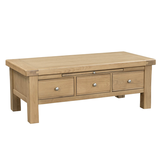 Product photograph of Danville Wooden Coffee Table With 3 Drawers In Oak from Furniture in Fashion