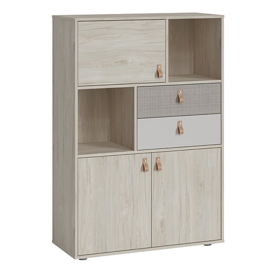Read more about Danville wooden highboard with 3 door 2 drawer in light walnut