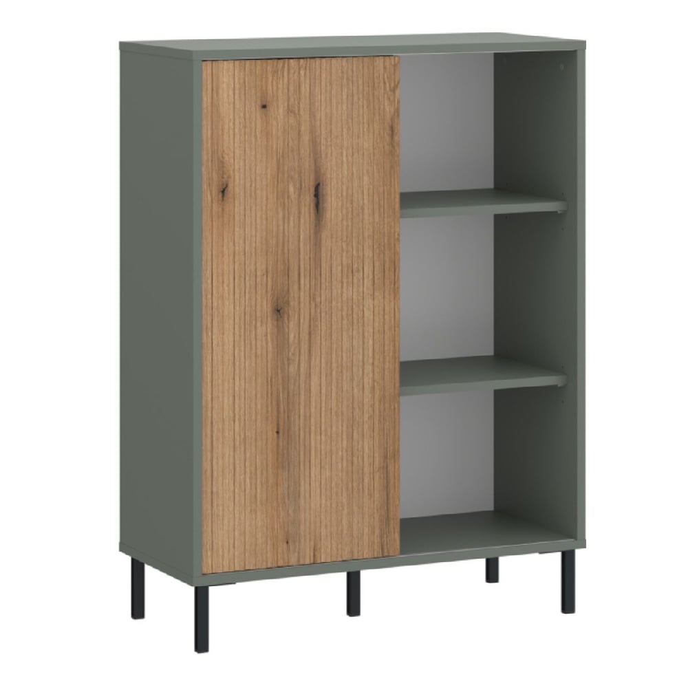 danville wooden sideboard with 1 sliding door in green and oak