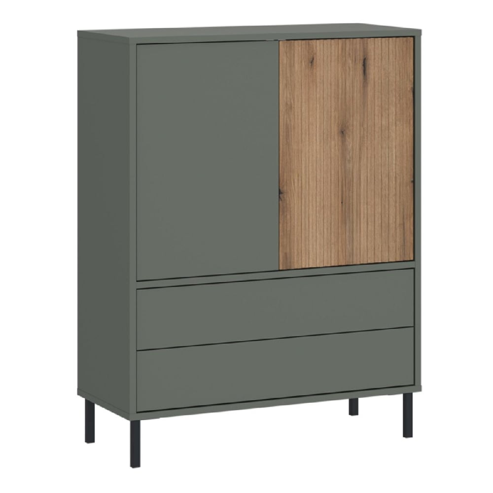 danville wooden sideboard with 2 doors 2 drawers in green and oak